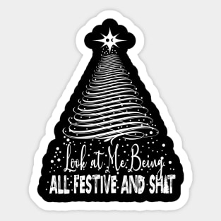 Funny Christmas All Festive Vintage Sarcastic Xmas Tree Sticker